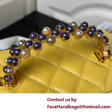 Chanel Shiny Crumpled Lambskin, Imitation Pearls  &  Gold-Tone Metal Clutch with Chain Bag AP3804 Yellow 2025